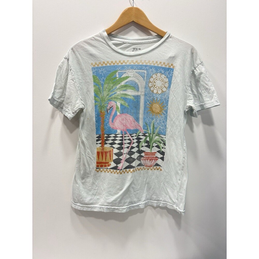 Back When Anthropologie Womens Flamingo Graphic Tee Tropical Palm Retro Vacay